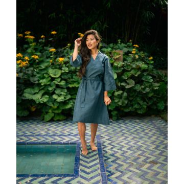 Kayori Onno Kimono - Petrol - Katoen-Satijn